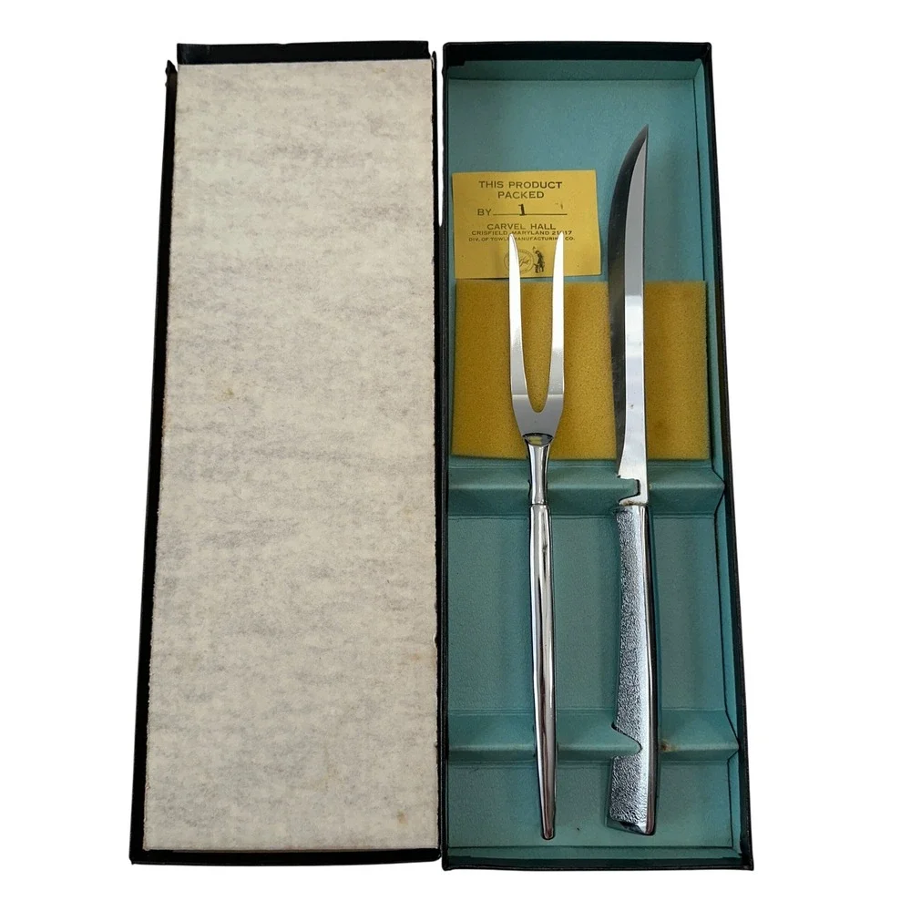 Vintage‎ Carvel Hall Carving Knife and Fork Set Stainless Steel Original Box